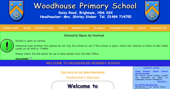 Screen shot of Woodhouse Primary School Website